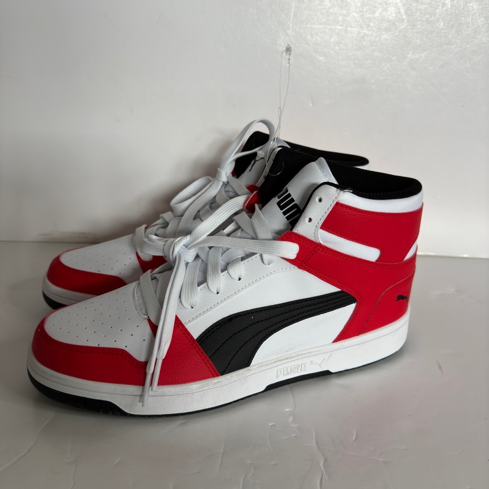 Puma Men's Rebound Layup Nubuck Sneaker;White-puma Black-high Risk Red size 10.5